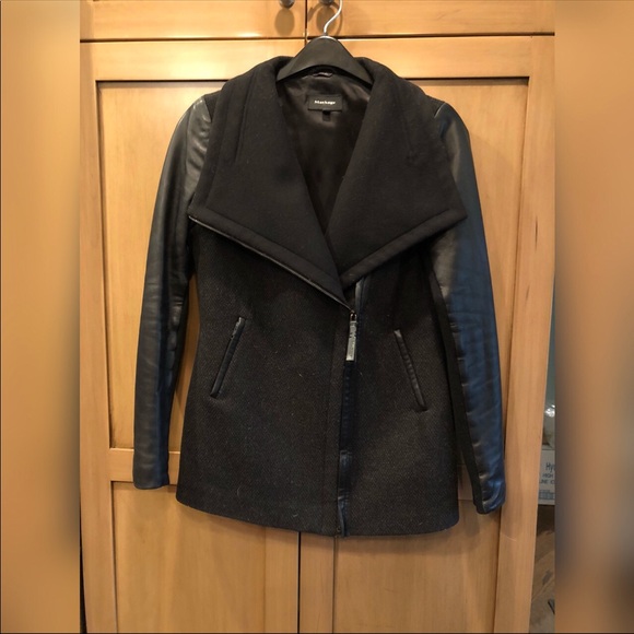 Mackage Odilia wool and leather coat in black - Picture 2 of 8